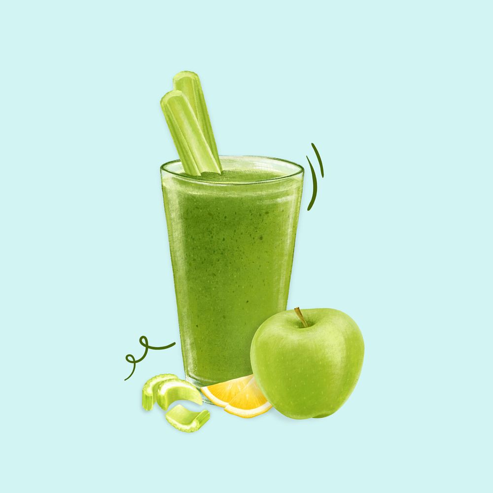 Celery & green apple juice, healthy drink illustration, editable design