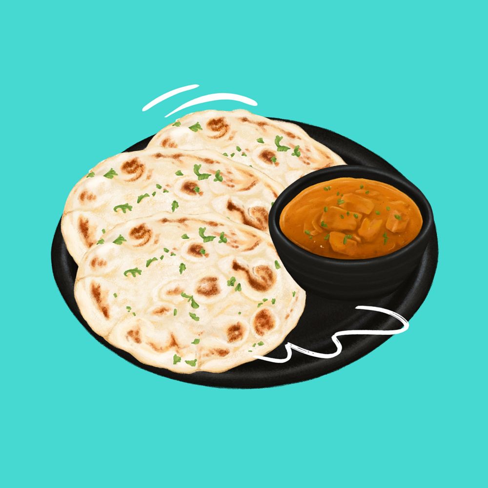 Indian butter chicken and naan bread, food illustration, editable design