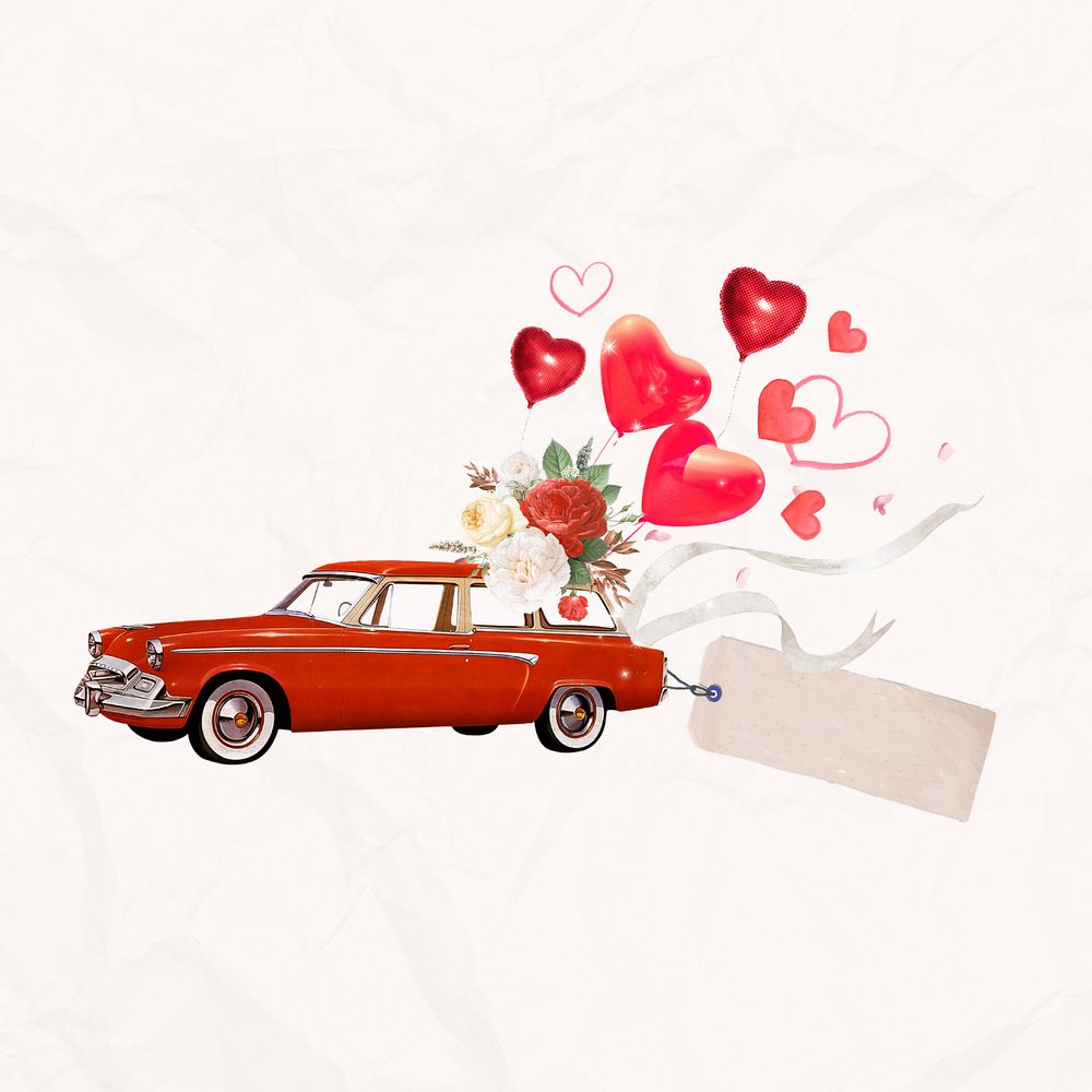 Wedding getaway car, heart balloons editable remix