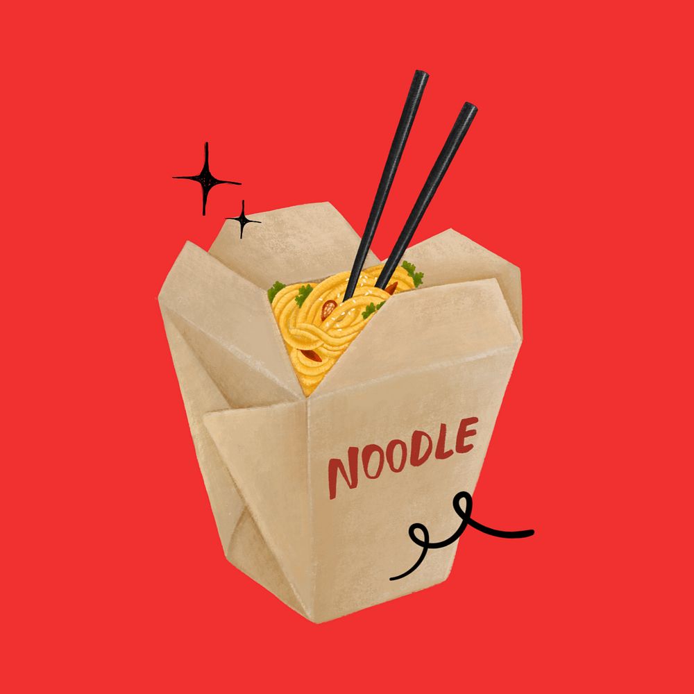 Chinese takeaway noodle, Asian food illustration, editable design