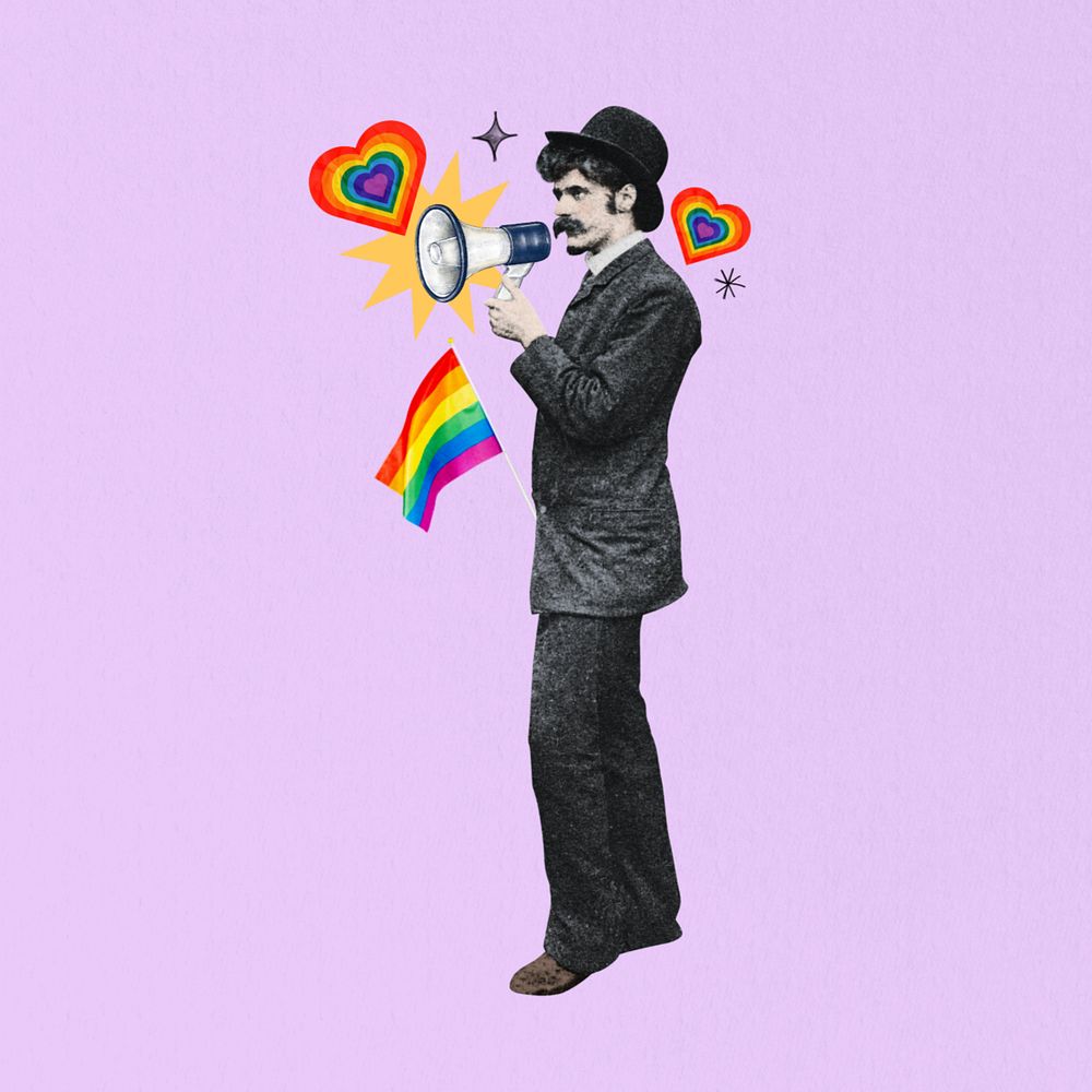 LGBT man editable activist holding pride flag. Remixed by rawpixel.