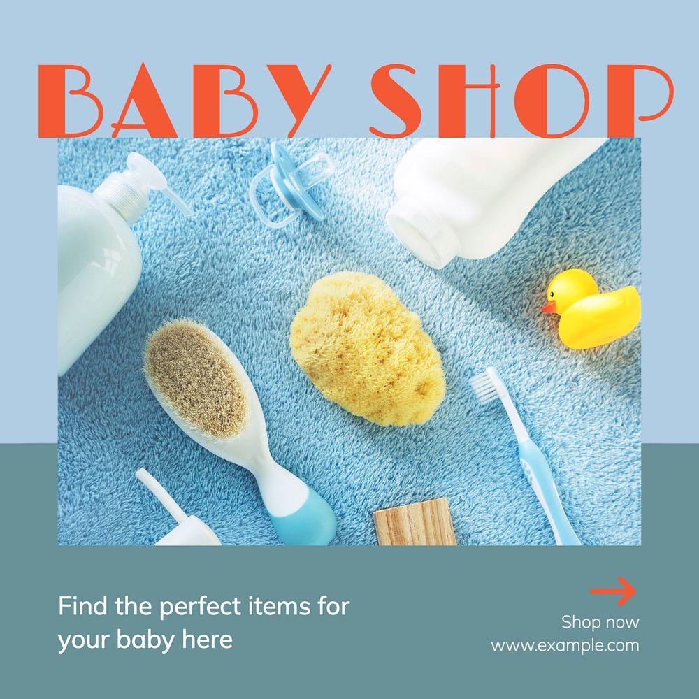 Baby shop Instagram post template, editable text