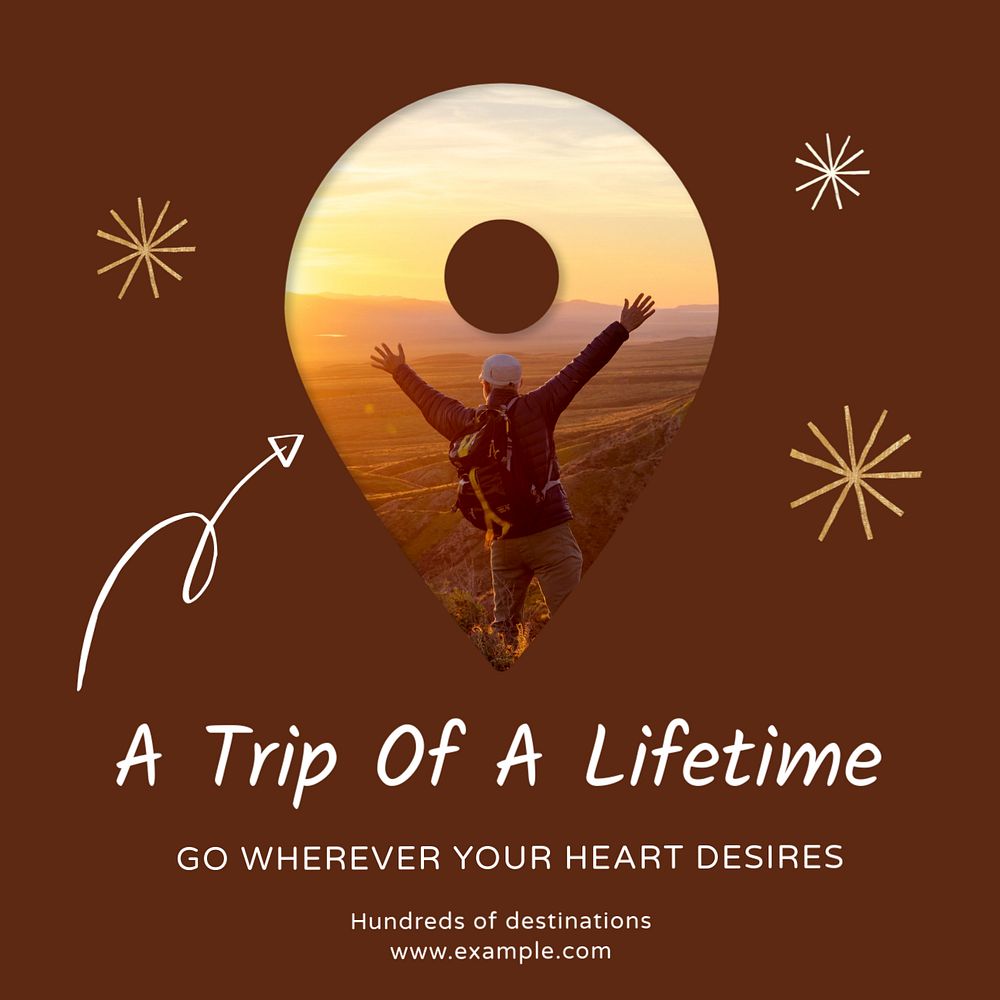 Travel Instagram post template, editable text