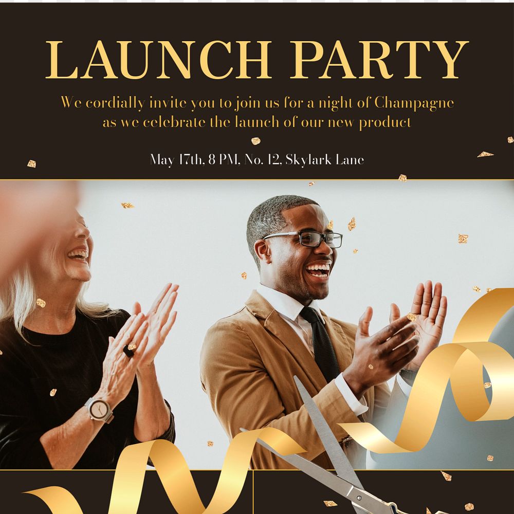 Launch party Instagram post template, editable design