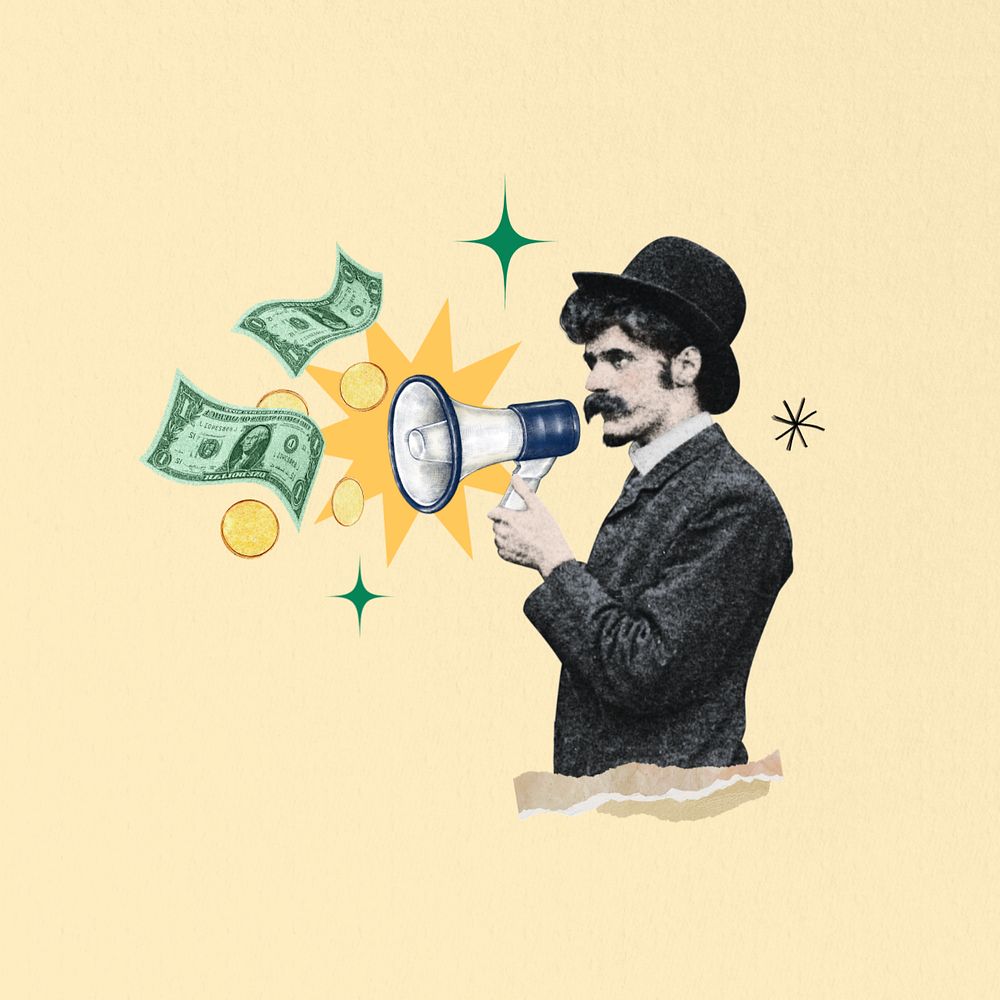 Business success, man holding megaphone editable, finance. Remixed by rawpixel.