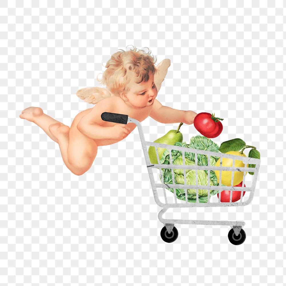 Cupid grocery shopping png, wellness editable design. Remixed by rawpixel.