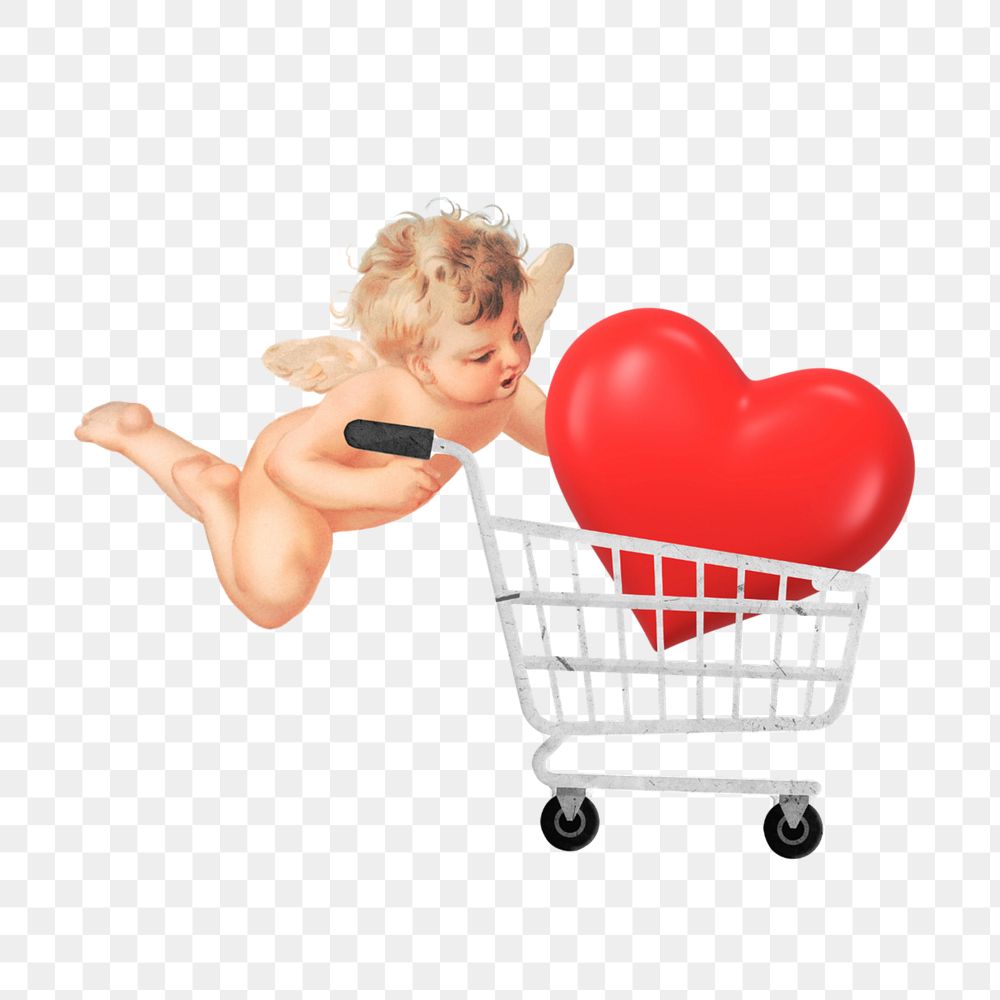 Heart in shopping cart png, cupid editable design. Remixed by rawpixel.