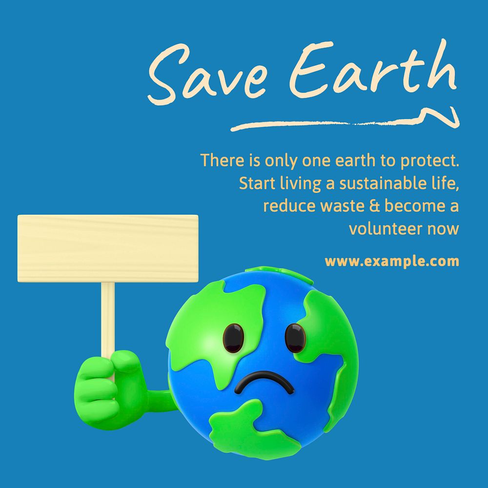 Save earth Instagram post template, editable text