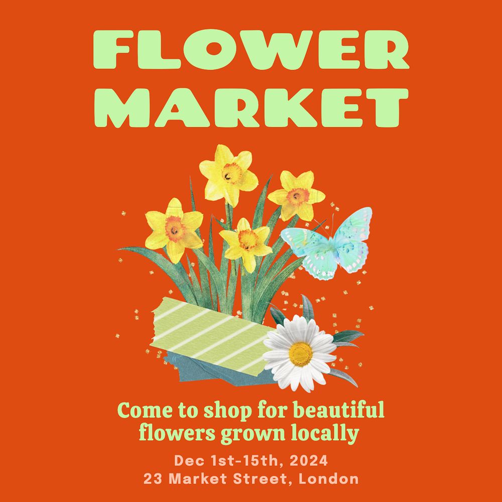 Flower market Instagram post template, editable text