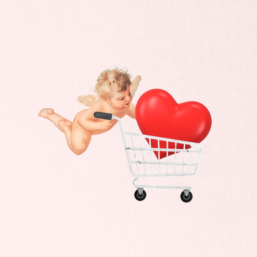 Heart in shopping cart, cupid editable design. Remixed by rawpixel.