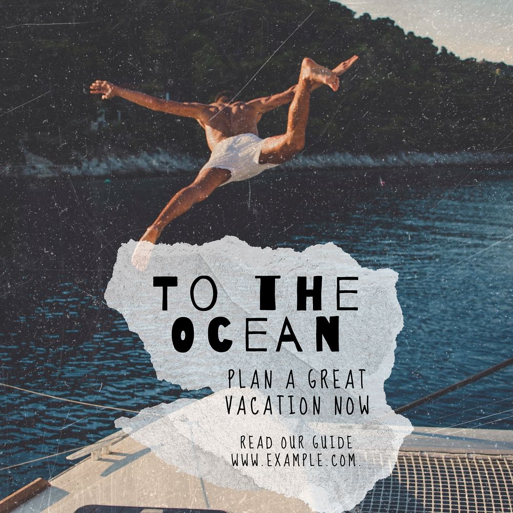 Ocean vacation Instagram post template, editable text