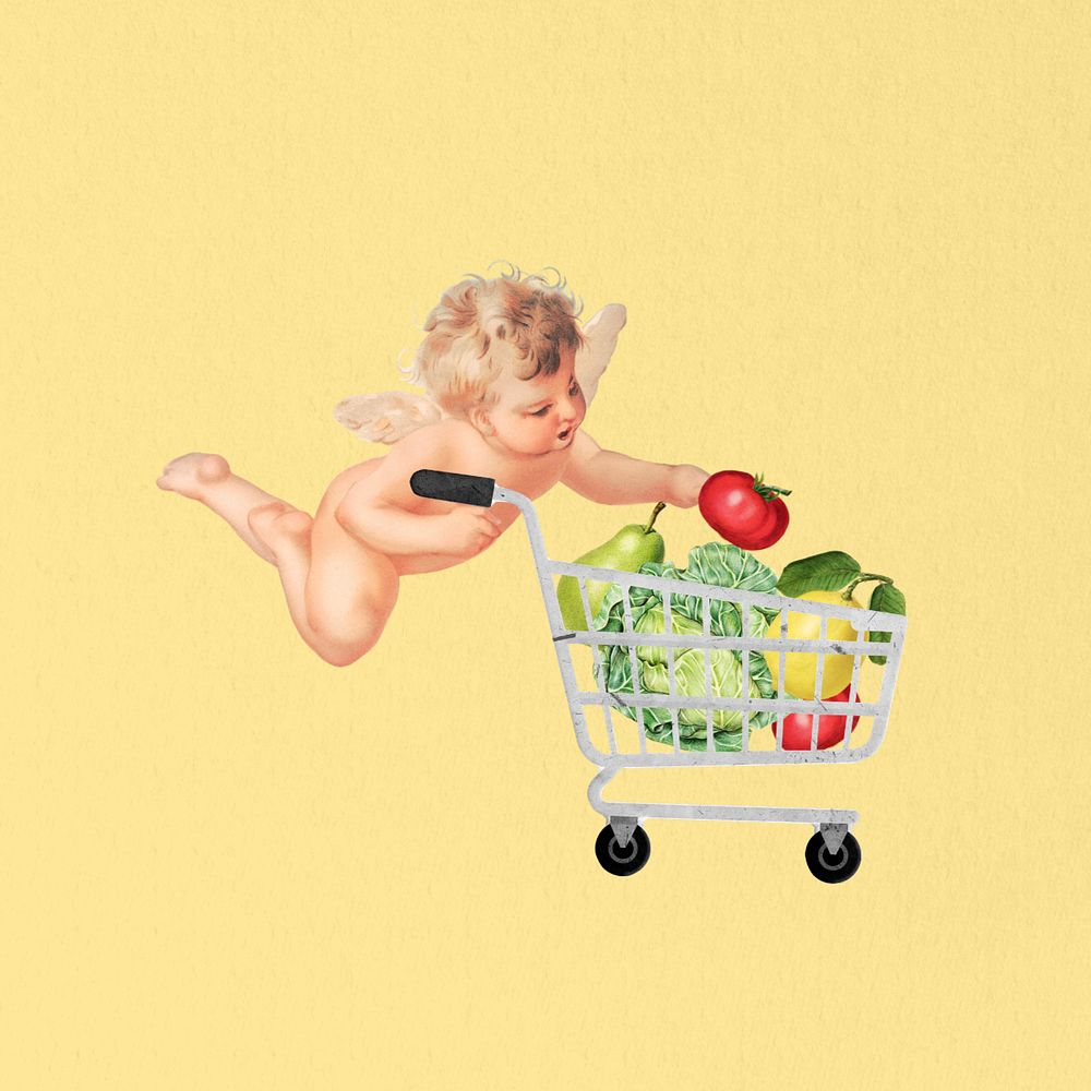 Cupid grocery shopping, wellness editable design. Remixed by rawpixel.