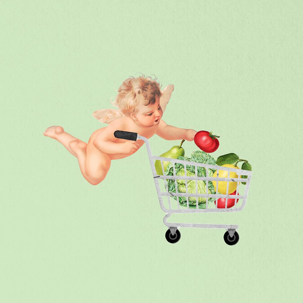 Cupid grocery shopping, wellness editable design. Remixed by rawpixel.