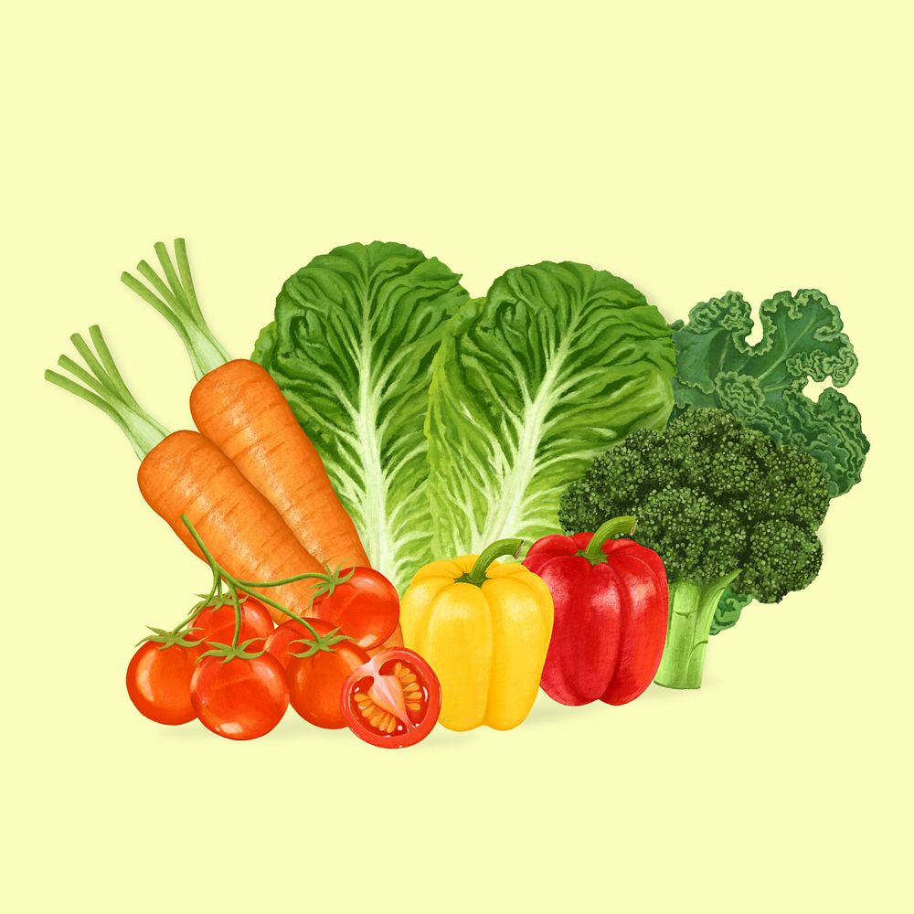 Variety of vegetables, healthy ingredient illustration, editable design