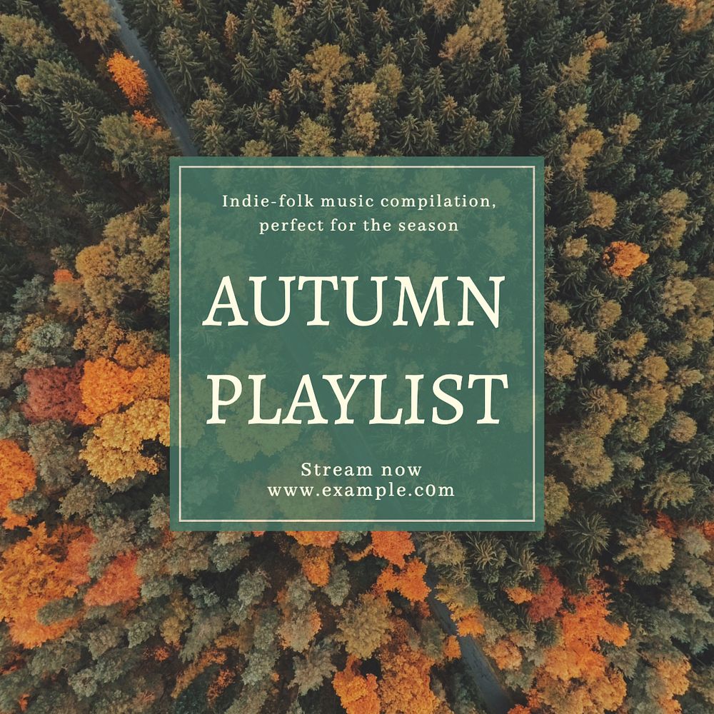 Autumn playlist Instagram post template, editable text