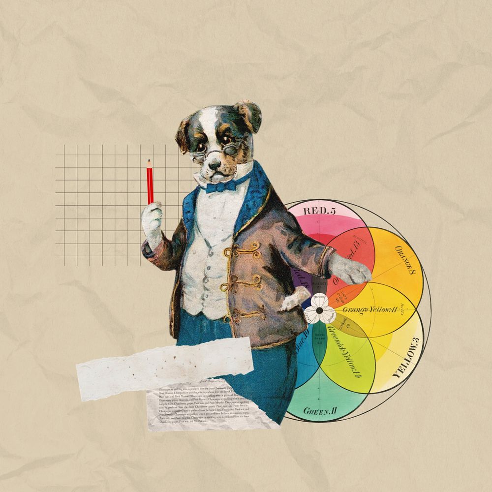 Science education, dog teacher editable collage. Remixed by rawpixel.