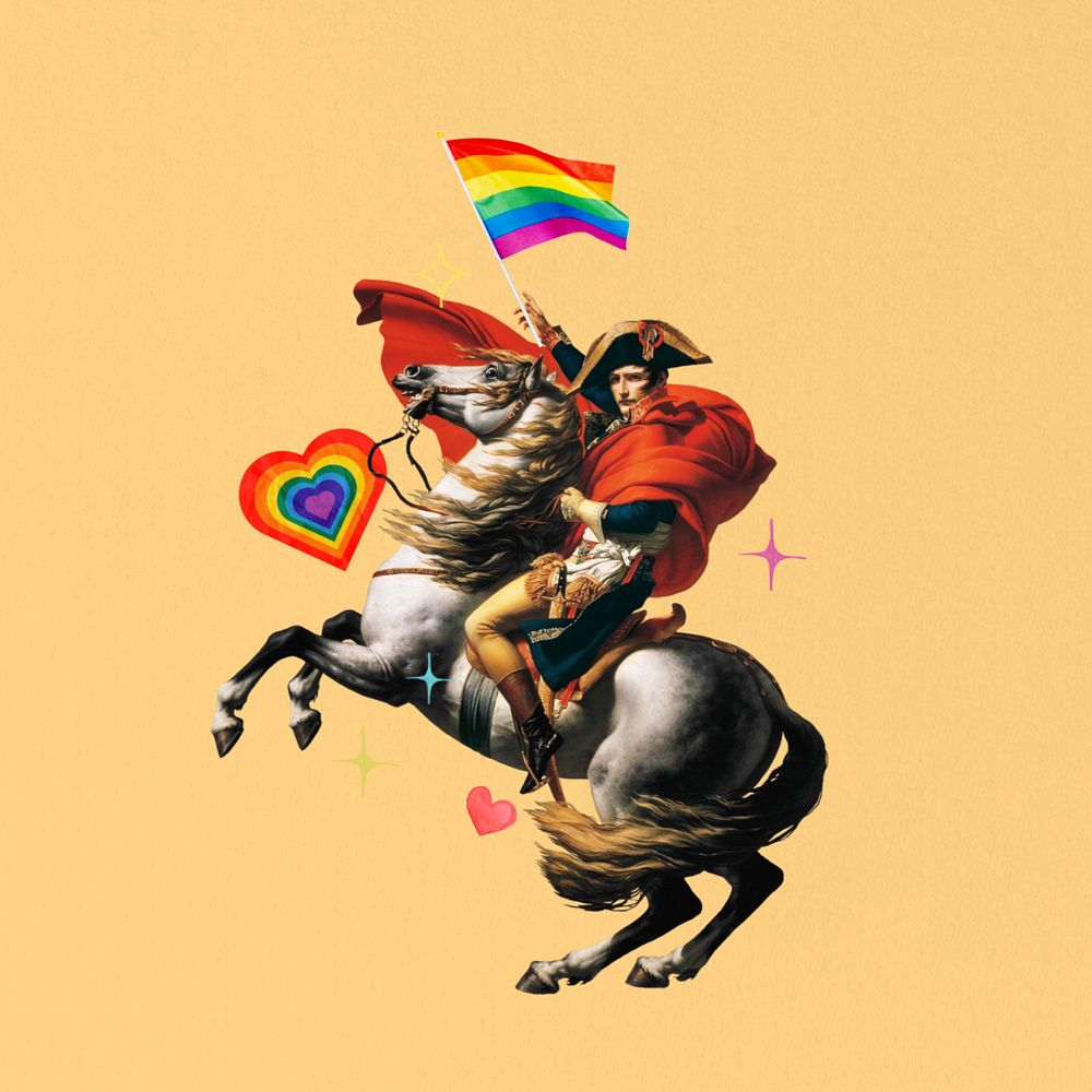 Napoleon holding pride flag, editable LGBT design. Remixed by rawpixel.