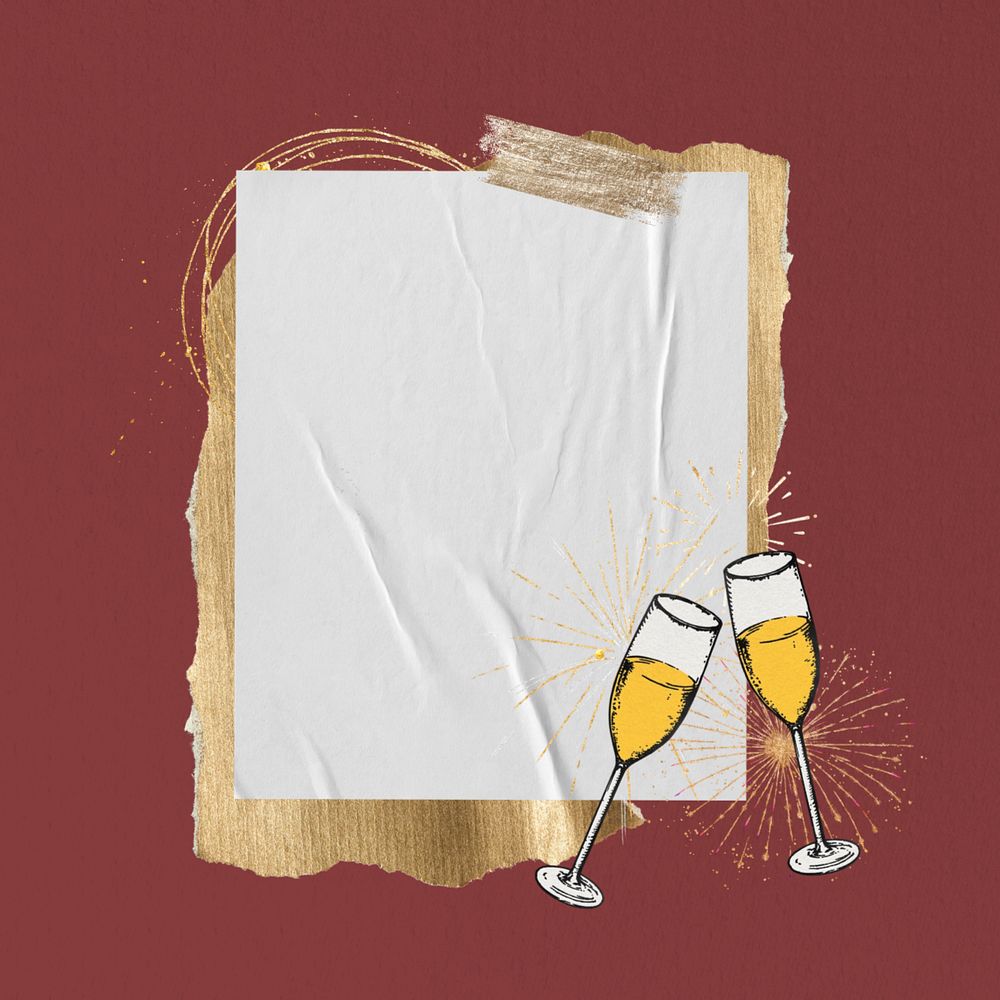 Champagne glasses, note paper, editable celebration collage. Remixed by rawpixel.