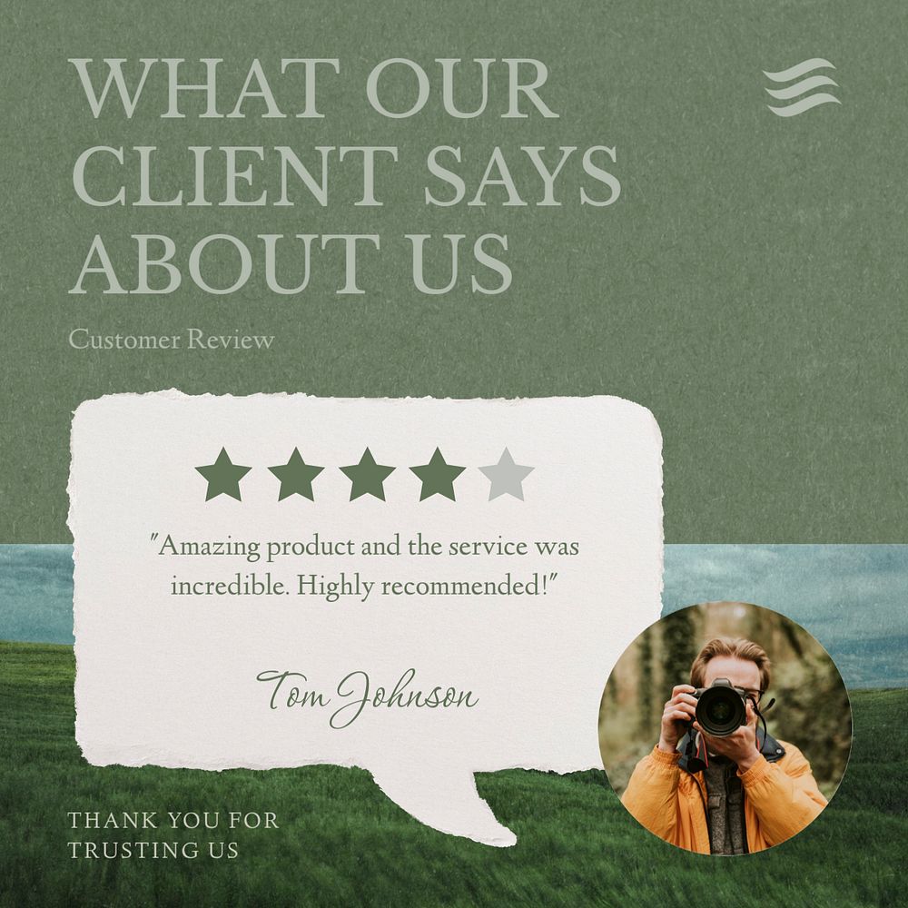 Client review post template, editable social media design