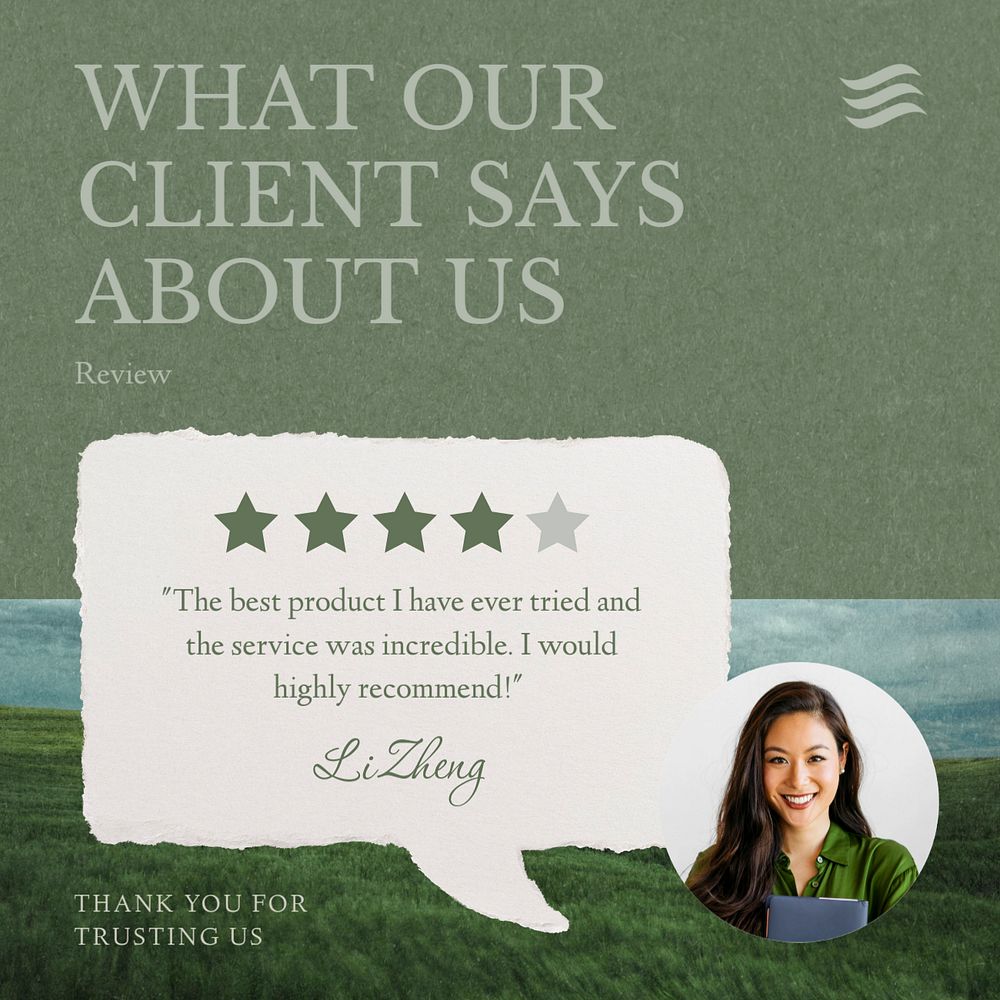 Client review post template, editable social media design