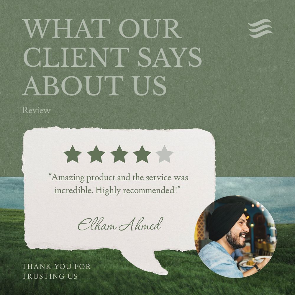 Client review post template, editable social media design