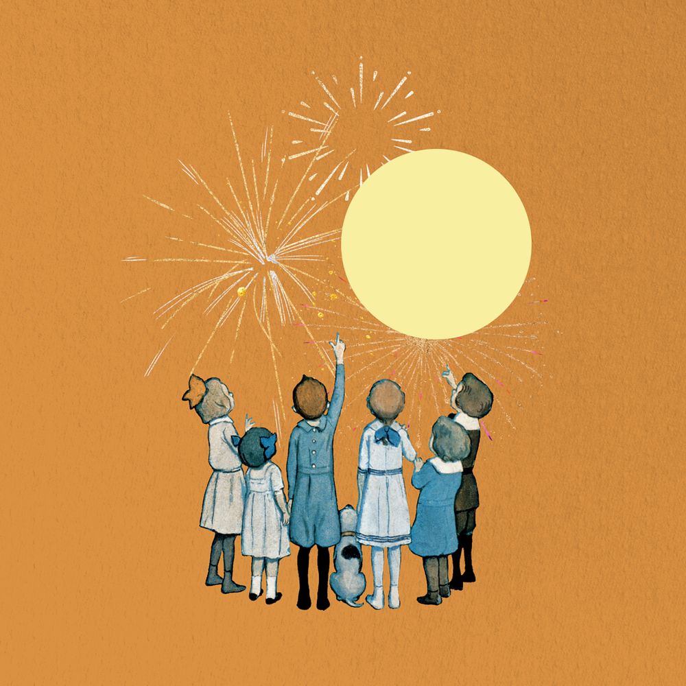 Children watching fireworks, editable  celebration collage. Remixed by rawpixel.