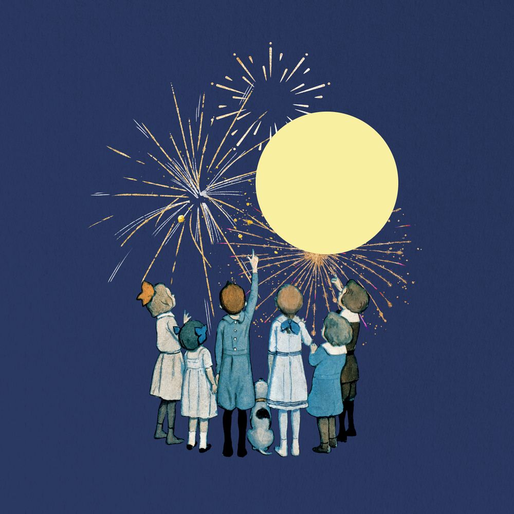 Children watching fireworks, editable  celebration collage. Remixed by rawpixel.