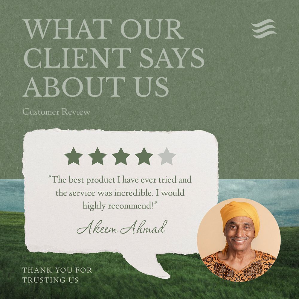 Client review post template, editable social media design