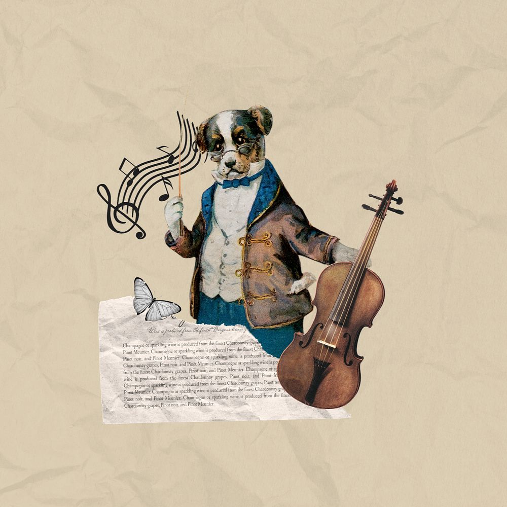 Dog violinist, music & entertainment. Remixed by rawpixel.