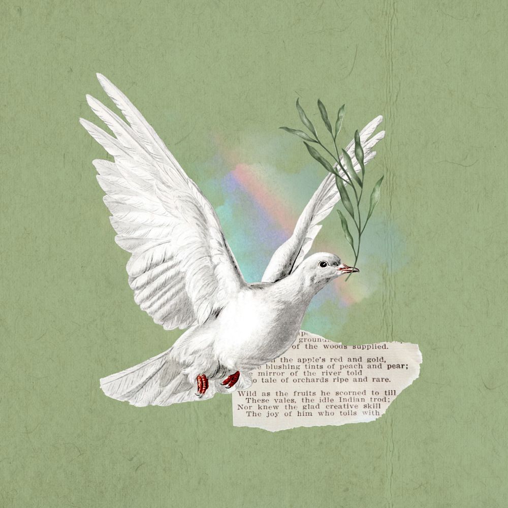 Vintage flying dove, editable floral aesthetic collage. Remixed by rawpixel.