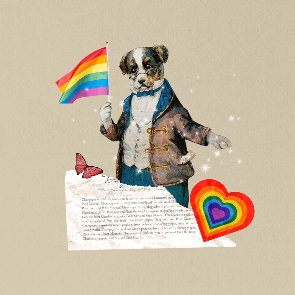 LGBT dog editable activist holding pride flag. Remixed by rawpixel.