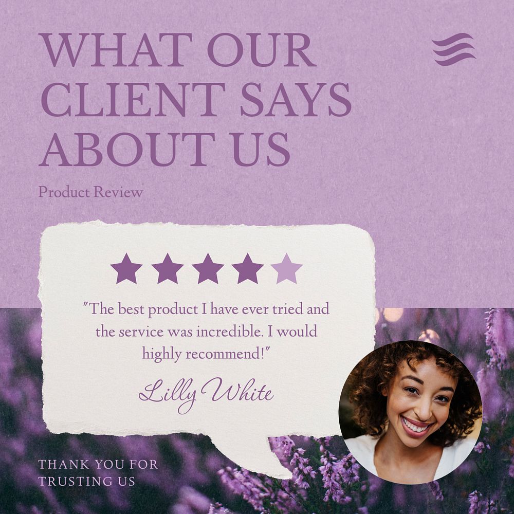 Client review post template, editable social media design