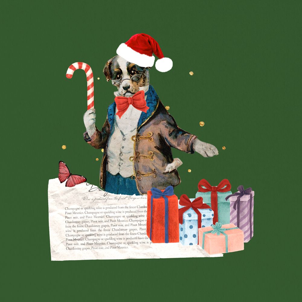 Vintage dog Christmas editable collage art. Remixed by rawpixel.