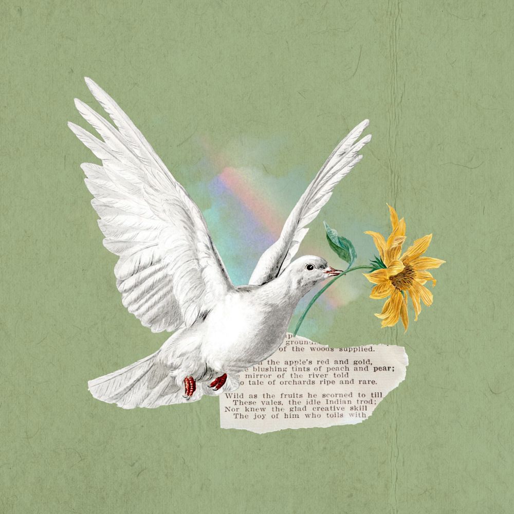 Vintage flying dove, editable floral aesthetic collage. Remixed by rawpixel.