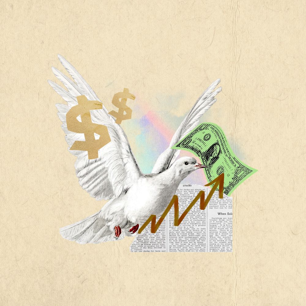 Stock price increase, bird with money editable collage. Remixed by rawpixel.