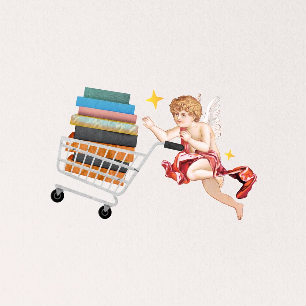 Cupid buying textbooks, education editable collage. Remixed by rawpixel.