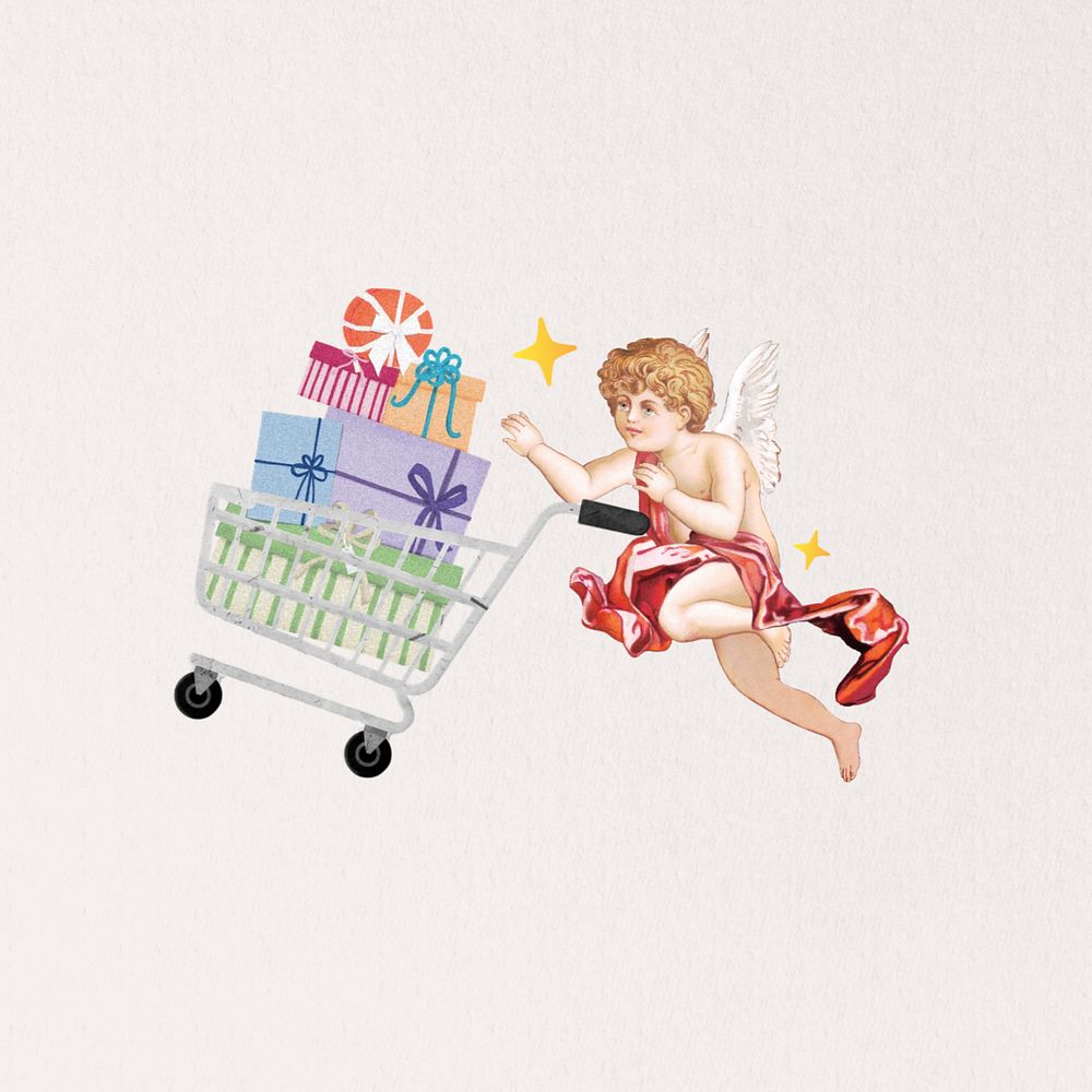 Cupid shopping for gifts, celebration editable graphic. Remixed by rawpixel.