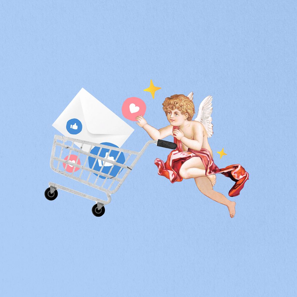 Social media reactions, editable vintage cupid. Remixed by rawpixel.