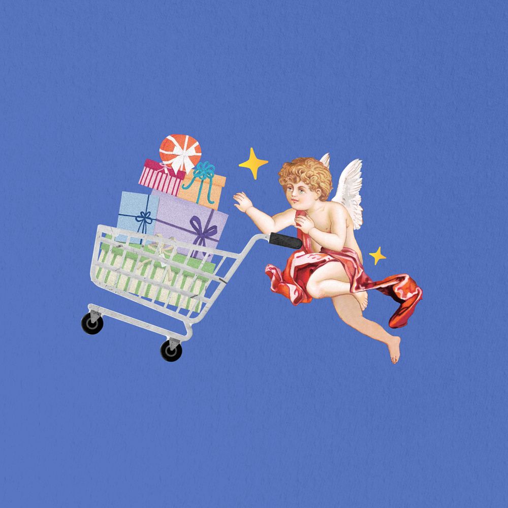 Cupid shopping for gifts, celebration editable graphic. Remixed by rawpixel.