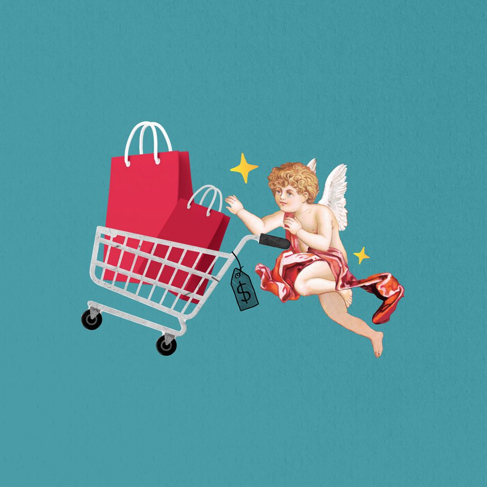 Shopping cupid, vintage editable collage art. Remixed by rawpixel.