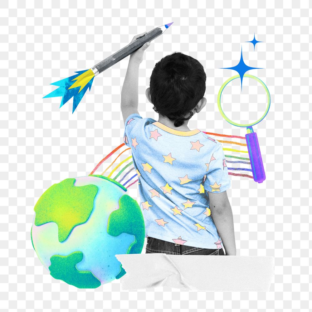 Gradient boy png element, editable child education collage remix