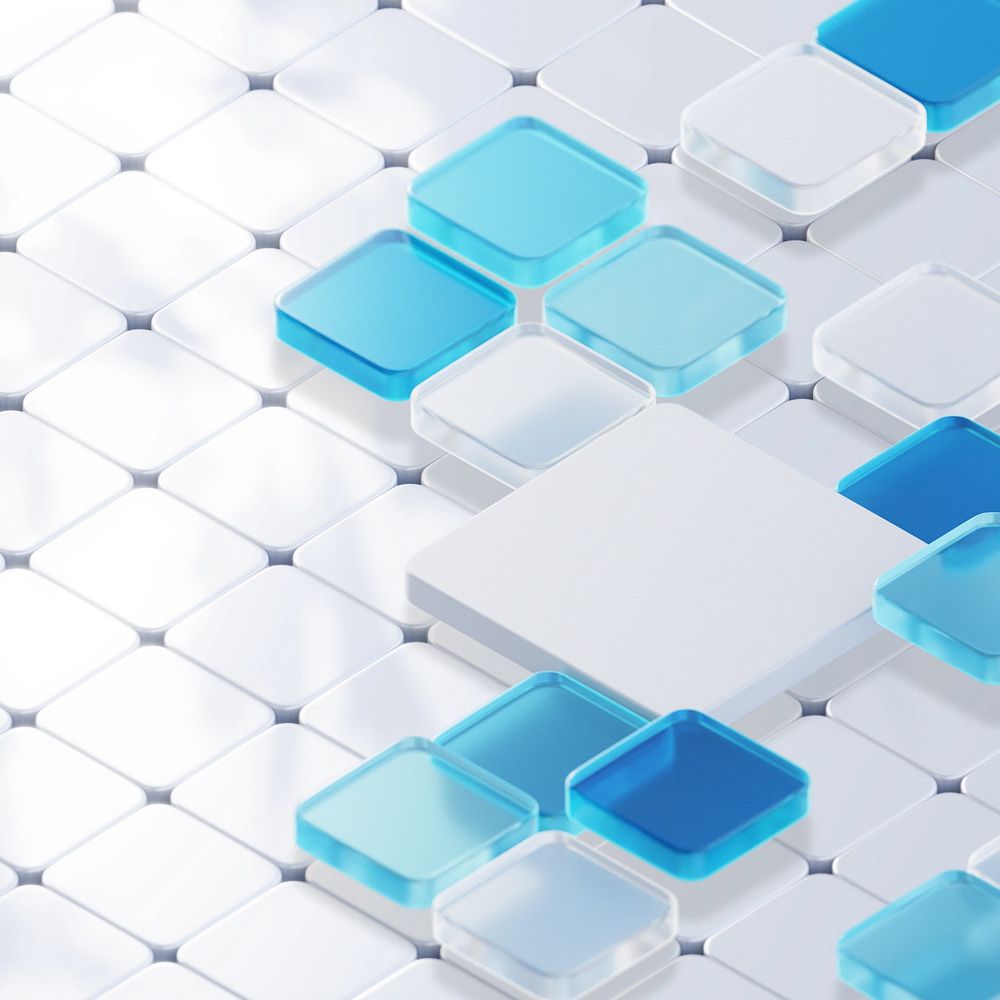 Blue 3D tiles background, editable geometric shape