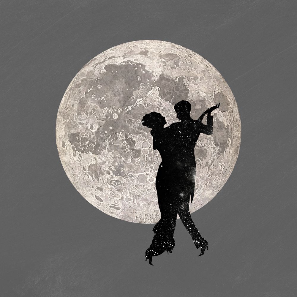 Dancing couple silhouette, galaxy editable remix