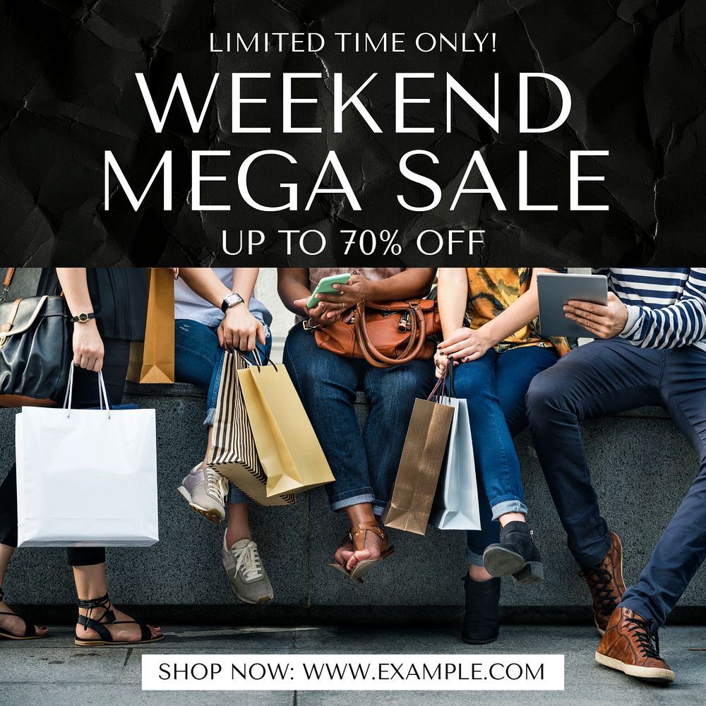 Weekend mega sale Instagram post template, editable text