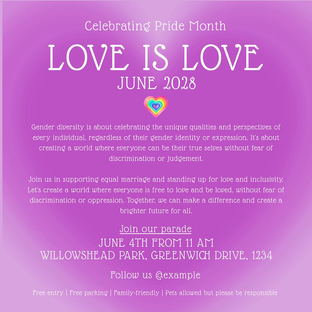 Love is love Instagram post template, editable text