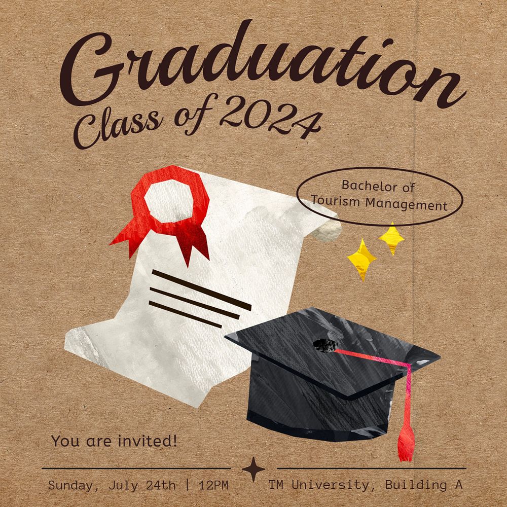 Graduation invitation Instagram post template, editable text