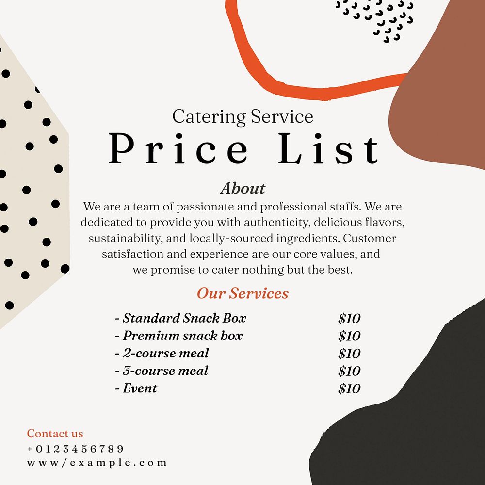 Catering service Instagram post template, editable text