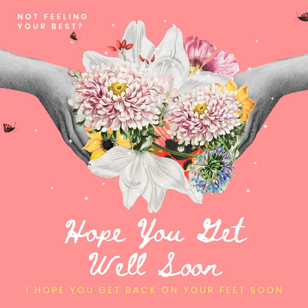 Get well soon Instagram post template, editable text