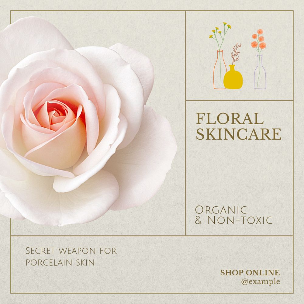 Floral skincare Instagram post template, editable text