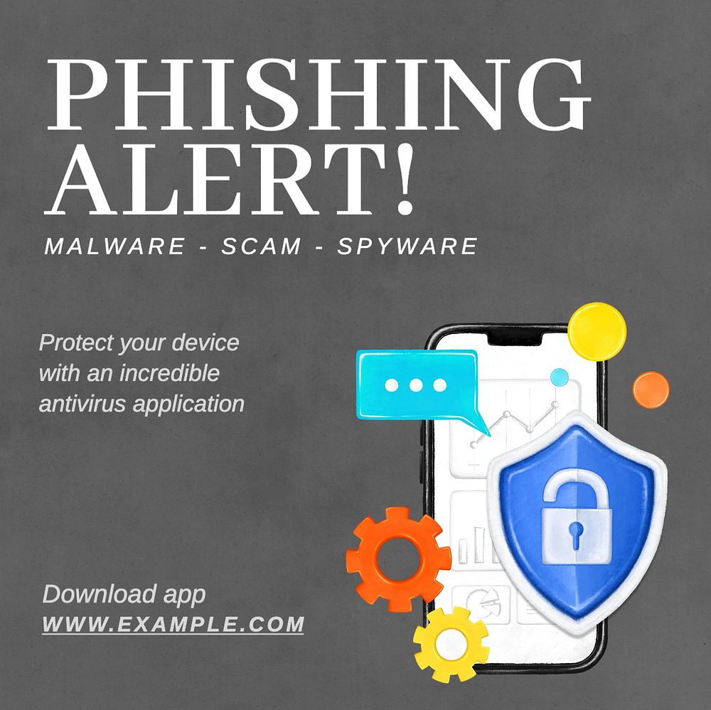 Phishing alert Instagram post template, editable text